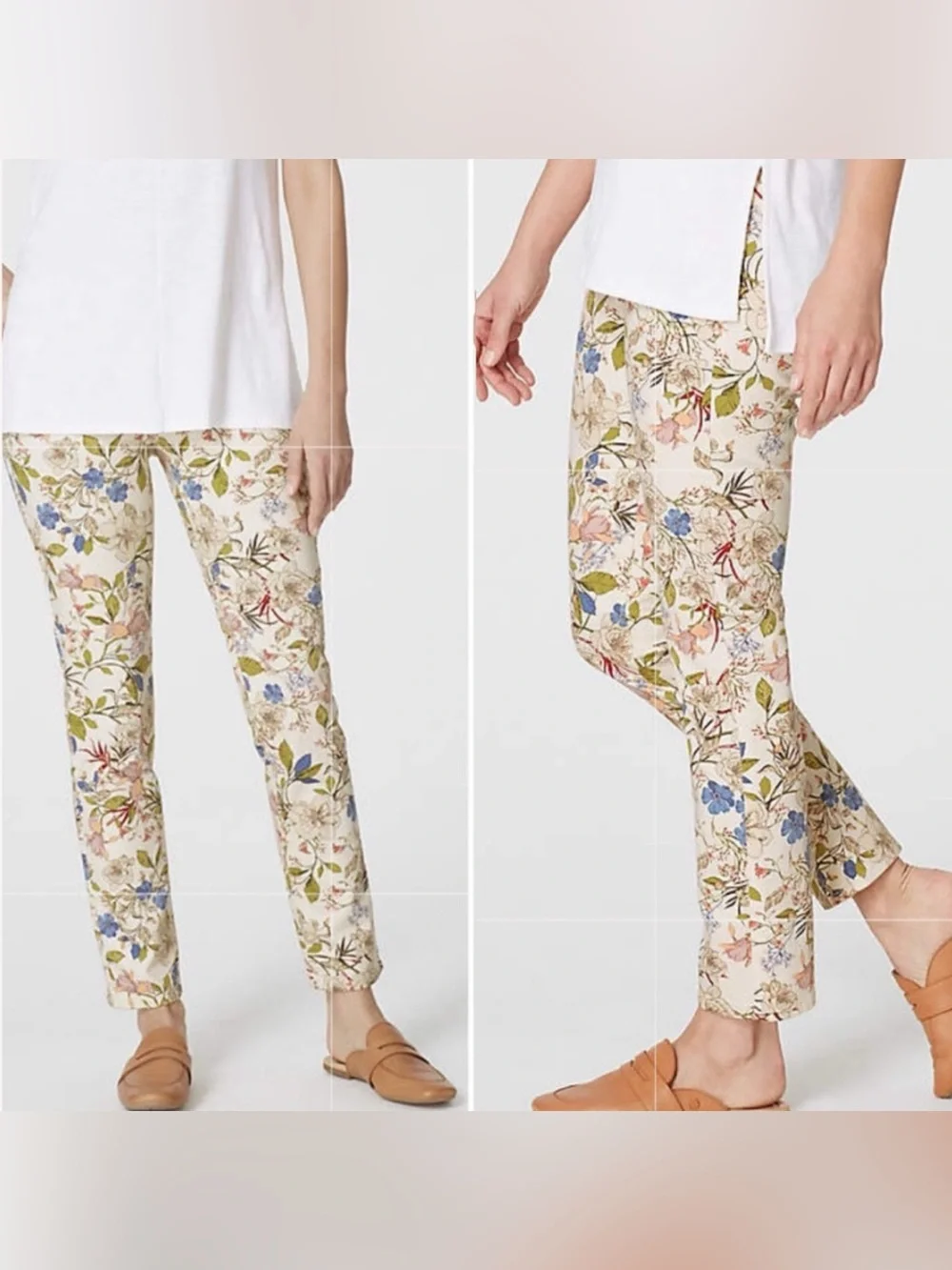 J Jill Floral Print Authentic Fit Slim Ankle Stretch Denim Jean
